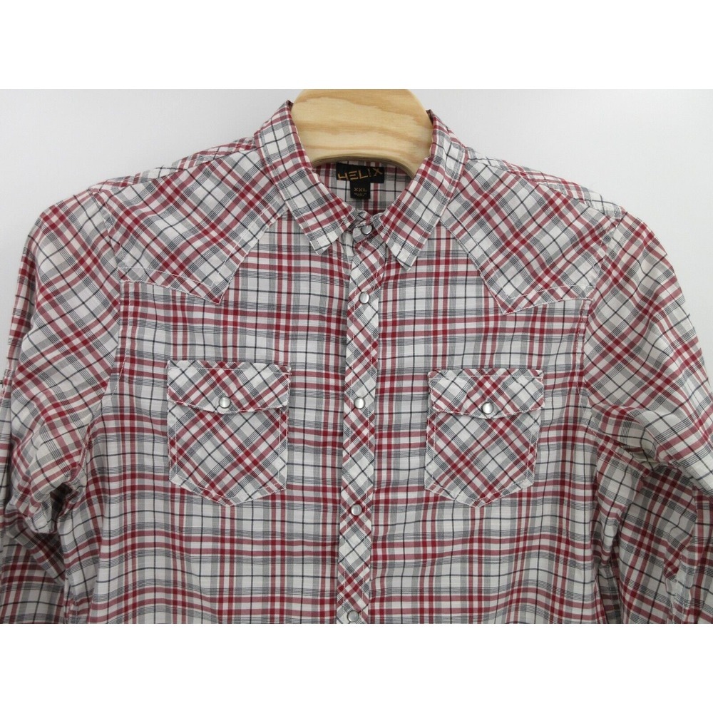 HELIX Long Sleeve Pearl Snap Shirt‎ Men's Size XXL  Red/White/Black Plaid